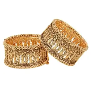 Adwitiya Collection Set of 2 Gold Plated Temple Antique Bangles(2.6)