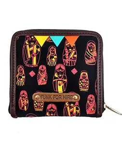 Funk For Hire Women Doll Printed Black Canvas Square Wallet