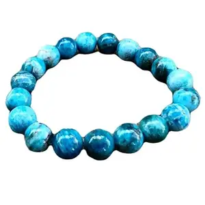 RRJEWELZ Unisex Bracelet 10mm Natural Gemstone Apatite Round shape Smooth cut beads 7 inch stretchable bracelet for men & women. | STBR_00727
