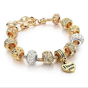 Hot And Bold Gold/Silver Plated Heart/Love/Valentine Charms Bracelet For Women. (Pandora Gold Plated Heart Charms)