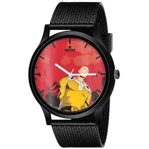 AROA Watch New Watch for One Punch Man Sitama God Mode Men Black Metal Type Rubber Analog Watch Red Dial for Men Stylish Watch for Boys