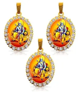 Airtick (Pack Of 3 Unisex Stainless Steel Oval Shape Diamond Nug Engraved/Studded Hindu God Lord Jai Shri Ram Religious Locket Pendant Necklace