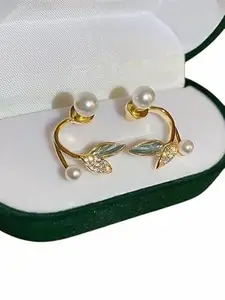 Leaf Stud Earrings, GPearl Floral Stud Earrings Jewelry for Women Beads Enamel Stud Earring RS_0_ERG-07-A