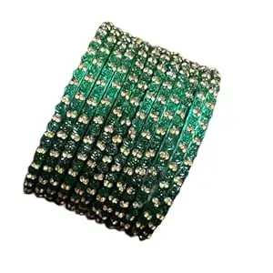 Glass Bangle Women's Traditional designer glass zircon bangles set with rose pattern and golden stone work stylish for occasional wear(Pack of 12 Pcs)