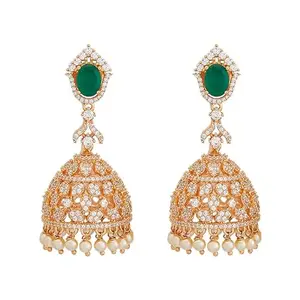 Kushal's Fashion Jewellery Green Gold Plated Ethnic Zircon Earring - 411796