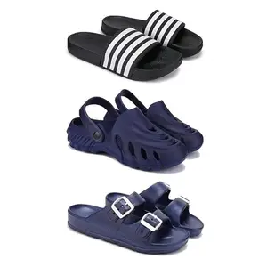 Lightweight,Classic SliderSandals with Clogs for Men-Combo(3)-3024-3136-3116-8 Blue-4003