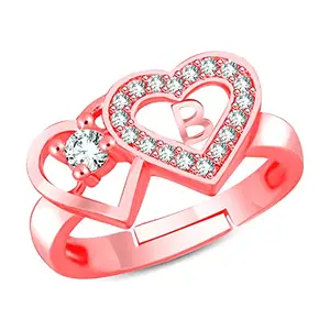 MEENAZ Rings for women girl girlfriend Wife lovers ladies AD Valentine American diamond Adjustable Fashion Love Heart Rose gold Brass Initial Letter Name Alphabet B Couple Finger Ring Stylish -302