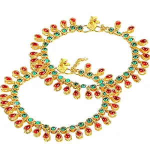 Amazon Brand - Anarva Traditional Gold Plated Kundan Payal Anklets Jewellery for Women & Girls (A031MG)