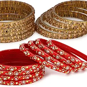 Colorful Glass Bangle/Kada Set Combo Ornamented With Colourful Chips & Beads_G1912 (AkBang2-ZN1.c_bang)