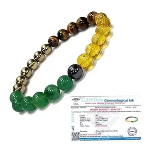 Money Magnet Bracelet ? Natural Golden Pyrite, Green Aventurine, Citrine, Tiger Eye & Hematite Stones ? Unisex Wealth & Prosperity Healing Crystal Bracelet with Authenticity Certificate