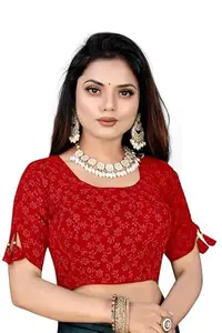 Designer Women Readymade Blouse Material Georgette Color Red Sleeve Short SLEVEES Fancy Slevee Design Design No Jyoti Red Free Size Alterable from 36 to 40