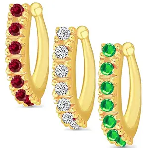 VAMA Golden Clip On Nose Pin Combo Without Piercing Pressing Nose Pin Stud for Women - 3 PCS