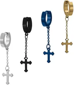 Multicolor Earing Cross Long Chain Earring Stainless Steel Huggie Earring