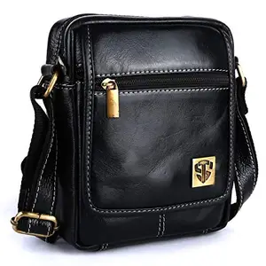 Genuine Leather Handmade Black Unisex Bag Cross Over Shoulder Messenger Bag with Laptop Compartment