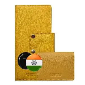 ABYS Genuine Leather Yellow Long Women Wallet/Unisex Card Holder with Badge Combo Offer