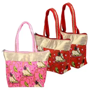 Kuber Industries Womens Hand Purse | Traditional Mini Hand Bag | Silk Wallet Hand Bag | Woman Tote Bag Hand Bag | Gifts Hand Bag | Cow-Small Hand Purse | Pack of 3 | Multi