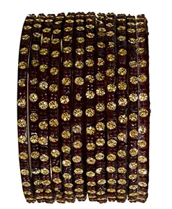 The Golden Cascade Fancy Design Glass Bangles for Women | Plain Kanch Chudi for Ladies (Maroon, 2.10)