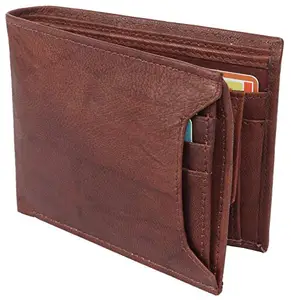 Men Brown Pure Leather RFID Wallet 8 Card Slot 2 Note Compartment Saiqa3001