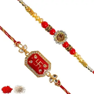 Rakhiya.com Designer Rakhi set of two, Multicolour rakhi, combo of two (set of 2), With Roli Chawal Packet 0571