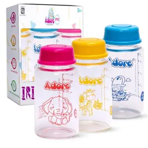 Adore IRIS Borosilicate 125ml Glass Milk Storage Bottle for Baby - BPA-Free Milk Storage Bottle - Spill-Proof Baby Milk Storage Bottle (Pack of 3, Multicolor)