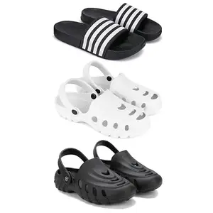 Lightweight,Classic SliderSandals with Clogs for Men-Combo(3)-3024-3139-3138-7 Black-4500