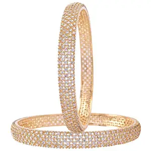 Ratnavali Jewels Ratnavali Jewels Brass Gold Plated and Cubic Zirconia Bangles for Women (Set of 2) (White)