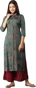 Women's Floral Print Dress, Rayon Long Sleeve, V-Neck, Fit and Flare Style, Midi Length