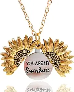 Sunflower Locket Necklace You Are My Sunshine Engraved Pendant Necklaces Gift for Her