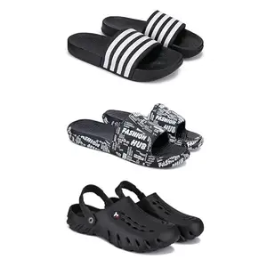 Lightweight,Classic SliderSandals with Clogs for Men-Combo(3)-3024-3103-3144-10 Black-2265