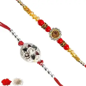 Rakhiya.com Designer Rakhi set of two, Multicolour rakhi, combo of two (set of 2), With Roli Chawal Packet 0579
