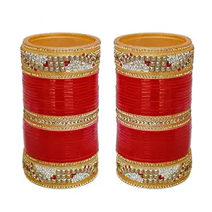 Lucky Jewellery Red Designer Chura Bridal Dulhan Punjabi Choora Fashion Jewellery Chuda Set (908-G1C1-JM545-R24)