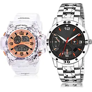 NIKOLA Quartz Analog and Digital White and Silver Color Dial Men Watch - BC34-(40-S-19) (Pack of 2)