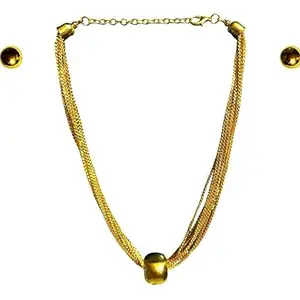 Anti-Tarnish Golden Necklace Set - Golden | Lightweight Jewelry Set with Matching Stud Earrings | Traditional Gold Finish Choker Necklace | Stylish Jewelry Set for Wedding, Festival, Functions & Gifting for Girls & Womens