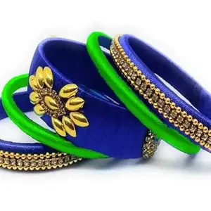 pratthipati's Silk Thread Bangles New Plastic Bangle With Dark blue Color (Light Green) (Pack of 5) (Size-2/6)