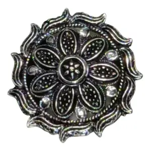 Vintage Statement Ring, Black, Floral Crystal Design, Formal Occasion, Brass Metal, Adjustable Size 6-9, Crystal Embellished