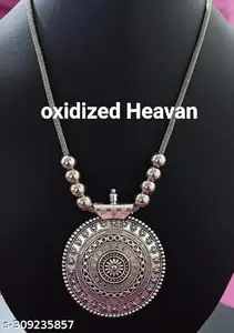 S R Oxidised Round Chain Pendant Long Necklace For Girls and women's Design_117