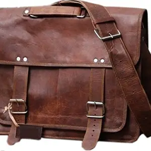 Znt Bags 15 Inch Vintage Handmade Leather Messenger Laptop Bags for Women&Men (Brown)