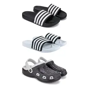 WINGSCRAFT Lightweight Classic Slider || Sandals with Clogs for Men-Combo(3)-3024-3026-3018-8 Black-8794