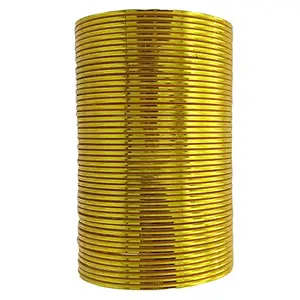 The Golden Cascade Yellow Color Plain Metal Bangle with Shining Chudi Set for Women & Girls (Pack 36 Bangles) (Yellow, Extra Large 2-10)