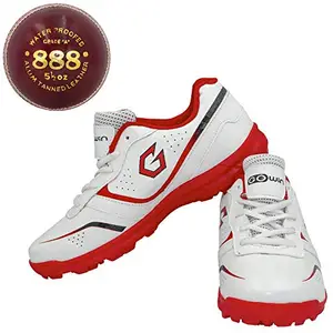Gowin Academy White/Red Cricket Shoes Size-3 with TR-888-R Cricket Leather Ball Alum Tanned Red