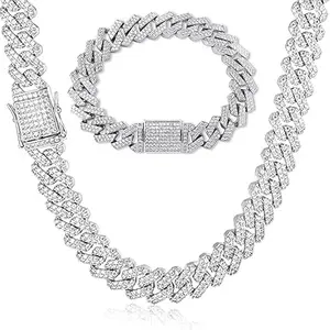 MEENAZ Chain for Men Stylish Mc Stan Chain Cuban Link gents necklace for men Iced Cubic Zirconia diamond chain Silver Chain for men hand Bracelet for men Long Stainless Steel Ice Hip hop Rapper 466