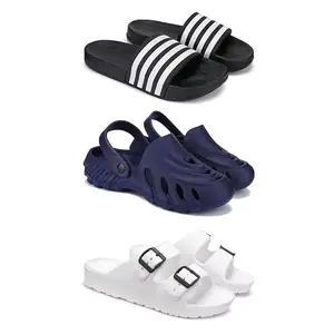 Lightweight,Classic SliderSandals with Clogs for Men-Combo(3)-3024-3136-3113-10 White-3990
