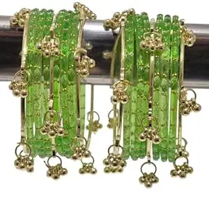 kashmiri ghangharoo glass bangle Set For Women And Girls | Light Weight Bangles | Traditional Transparent Fancy Glass Chudi Set for Wedding, Party (18 Bangles)