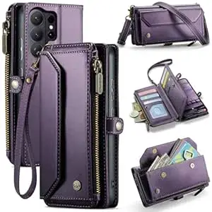 XIMAND 3 in 1 Crossbody Phone Bag for Samsung Galaxy S26 Ultra Phone Case with RFID Blocking, Wireless Charging, 10 Card Slots, Adjustable Strap, Clutch & Shoulder Bag for Women, Purple