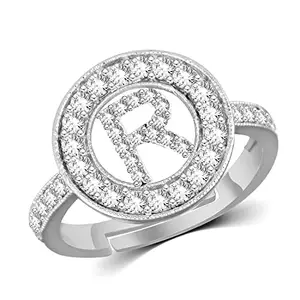 MEENAZ Heart Name Alphabet Letter Initial R Silver Rings for girls women girlfriend Men Boys ring for girl Love American diamond Adjustable Valentine Crystal cz ad Stone Cubic Zirconia Gold Ring-290