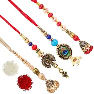 Eyesphilic Beautiful Handmade Desinger Beads Lumba Rakhi For Bhabhis/Girls/Sisters (Assorted, Pack of 4)