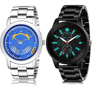 NIKOLA Luxury Analog Silver and Black Color Dial Men Watch - BM408-(63-S-20) (Pack of 2)