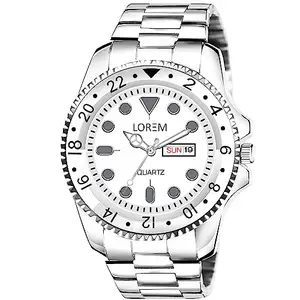 LOREM Silver Day-Date Function Casual Analog Watch for Men LR131-MC