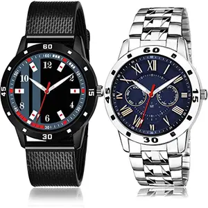 NIKOLA Stylish Analog Black and Silver Color Dial Men Watch - BRM27-(62-S-19) (Pack of 2)