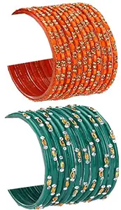 Colorful Glass Bangle/Kada Set Combo Ornamented With Colourful Chips & Beads_G1288 (AkBang2-RW1.d_bang)